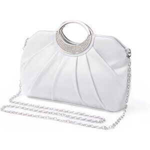 🆕Women Silver Clutch Purse Formal Soft Pleated Fabric Eveningbag Dressy Handbag